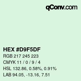 Farbcode: HEX #D9F5DF | qconv.com