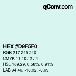 カラーコード: HEX #D9F5F0 | qconv.com