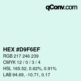 Color code: HEX #D9F6EF | qconv.com