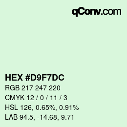 Color code: HEX #D9F7DC | qconv.com
