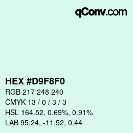 颜色代码: HEX #D9F8F0 | qconv.com