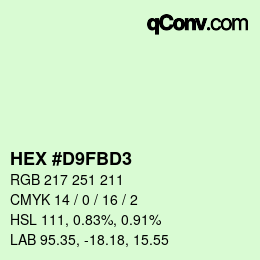 Color code: HEX #D9FBD3 | qconv.com