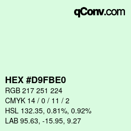 Color code: HEX #D9FBE0 | qconv.com