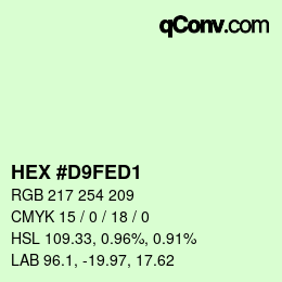 Color code: HEX #D9FED1 | qconv.com