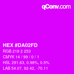 カラーコード: HEX #DA02FD | qconv.com