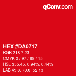 Color code: HEX #DA0717 | qconv.com