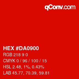 Color code: HEX #DA0900 | qconv.com