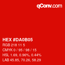 カラーコード: HEX #DA0B05 | qconv.com
