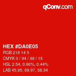 カラーコード: HEX #DA0E05 | qconv.com