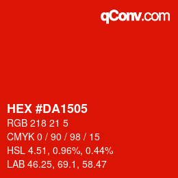 カラーコード: HEX #DA1505 | qconv.com