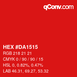 Farbcode: HEX #DA1515 | qconv.com