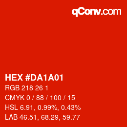 Color code: HEX #DA1A01 | qconv.com