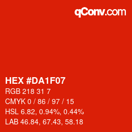 颜色代码: HEX #DA1F07 | qconv.com