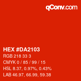 Farbcode: HEX #DA2103 | qconv.com