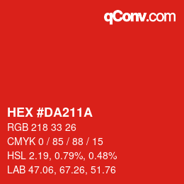 Color code: HEX #DA211A | qconv.com
