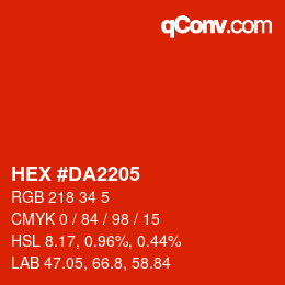 カラーコード: HEX #DA2205 | qconv.com