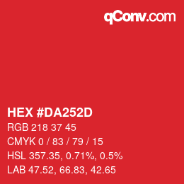 颜色代码: HEX #DA252D | qconv.com