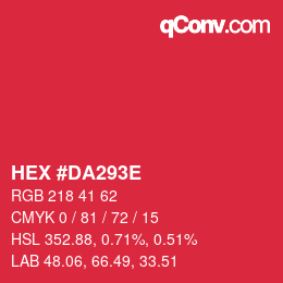 Color code: HEX #DA293E | qconv.com