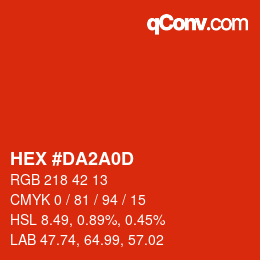 颜色代码: HEX #DA2A0D | qconv.com