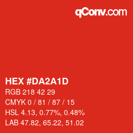 颜色代码: HEX #DA2A1D | qconv.com