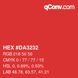 カラーコード: HEX #DA3232 | qconv.com