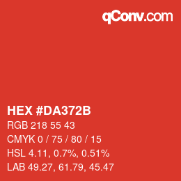 颜色代码: HEX #DA372B | qconv.com