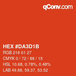 颜色代码: HEX #DA3D1B | qconv.com
