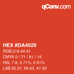 カラーコード: HEX #DA4029 | qconv.com
