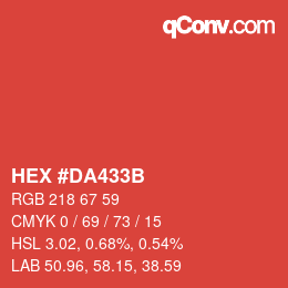 Color code: HEX #DA433B | qconv.com