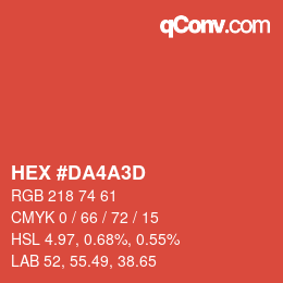 Color code: HEX #DA4A3D | qconv.com