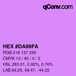 カラーコード: HEX #DA89FA | qconv.com
