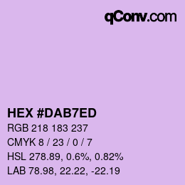 Color code: HEX #DAB7ED | qconv.com