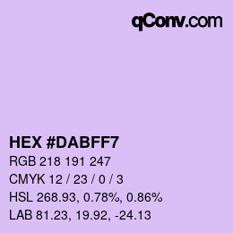 Color code: HEX #DABFF7 | qconv.com