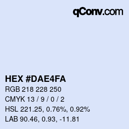 Color code: HEX #DAE4FA | qconv.com