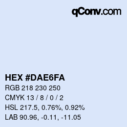 Color code: HEX #DAE6FA | qconv.com