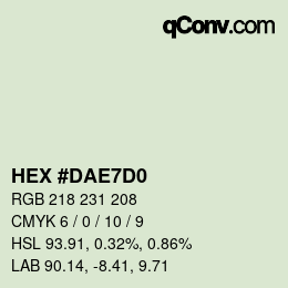 Color code: HEX #DAE7D0 | qconv.com