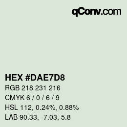 Farbcode: HEX #DAE7D8 | qconv.com