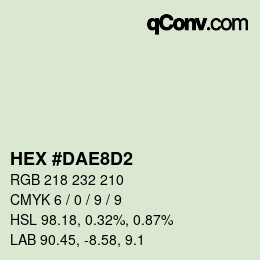 Color code: HEX #DAE8D2 | qconv.com