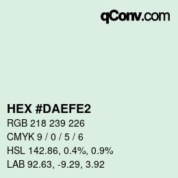 Color code: HEX #DAEFE2 | qconv.com
