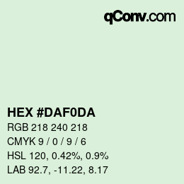 カラーコード: HEX #DAF0DA | qconv.com