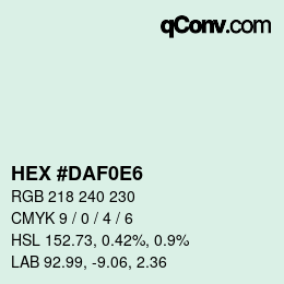 Color code: HEX #DAF0E6 | qconv.com