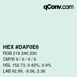 カラーコード: HEX #DAF0E6 | qconv.com
