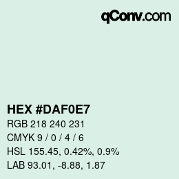 Color code: HEX #DAF0E7 | qconv.com