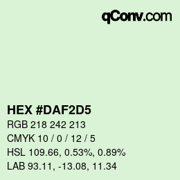 カラーコード: HEX #DAF2D5 | qconv.com