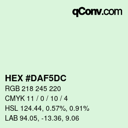 Color code: HEX #DAF5DC | qconv.com