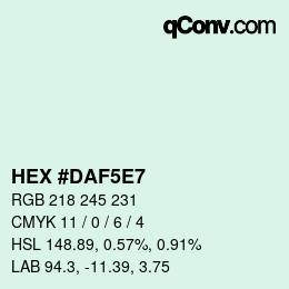 Farbcode: HEX #DAF5E7 | qconv.com