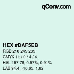 Color code: HEX #DAF5EB | qconv.com