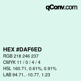 Color code: HEX #DAF6ED | qconv.com