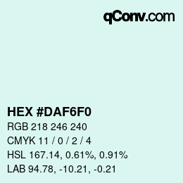 Color code: HEX #DAF6F0 | qconv.com