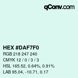 Color code: HEX #DAF7F0 | qconv.com